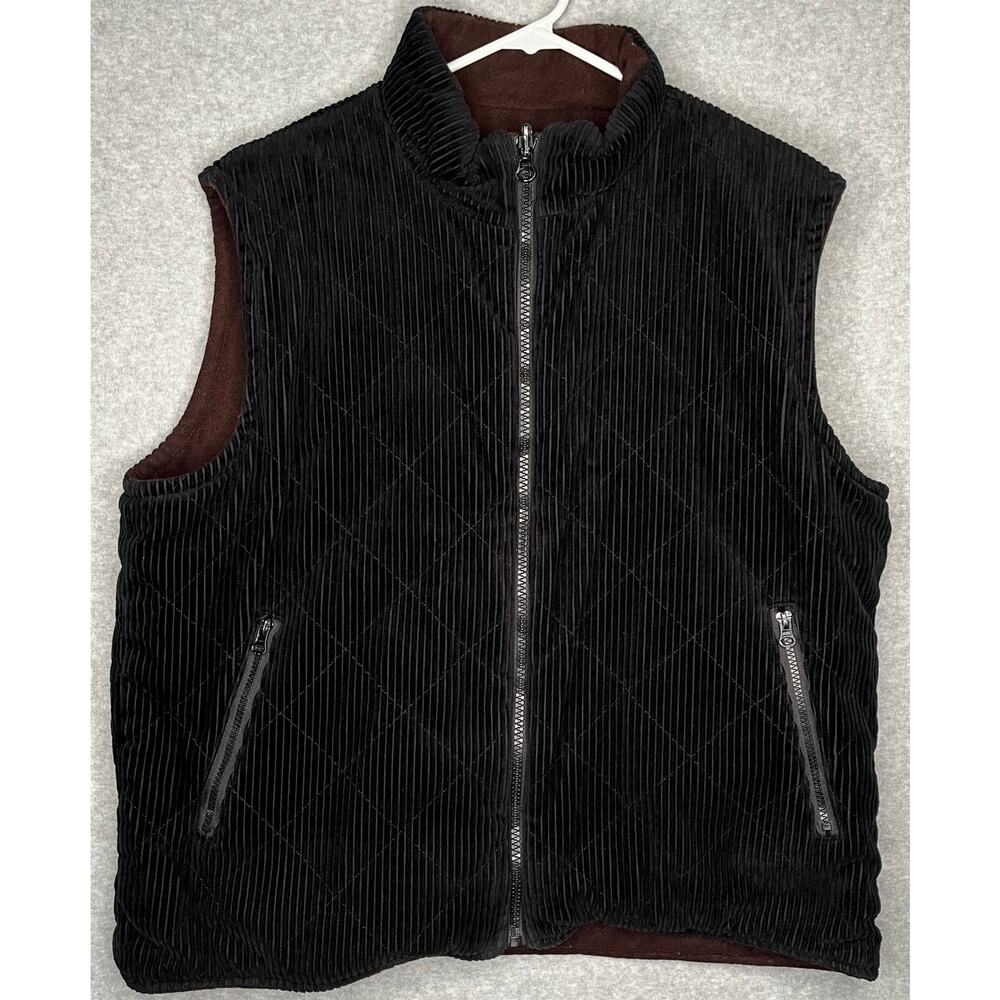 Resistol Double Men’s black reversable vest brown zipper front four pockets L